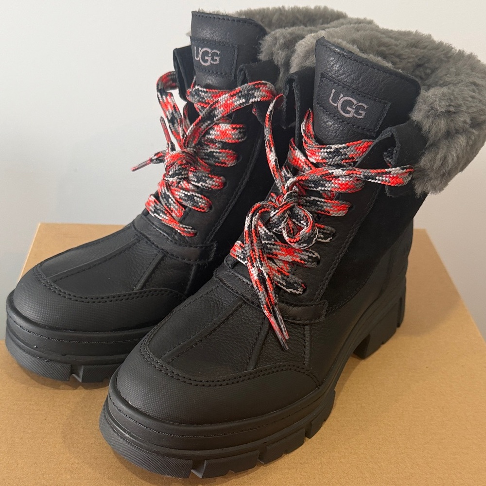 UGG Women's Black Boots with Red Patterned Laces